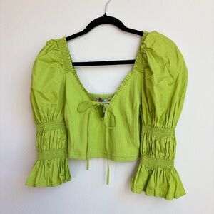 Urban Outfitters Lime Green Puff Sleeve Tie-Front Crop Top